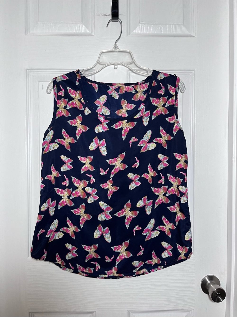Women's Navy Butterfly Print Sleeveless Tank Top
